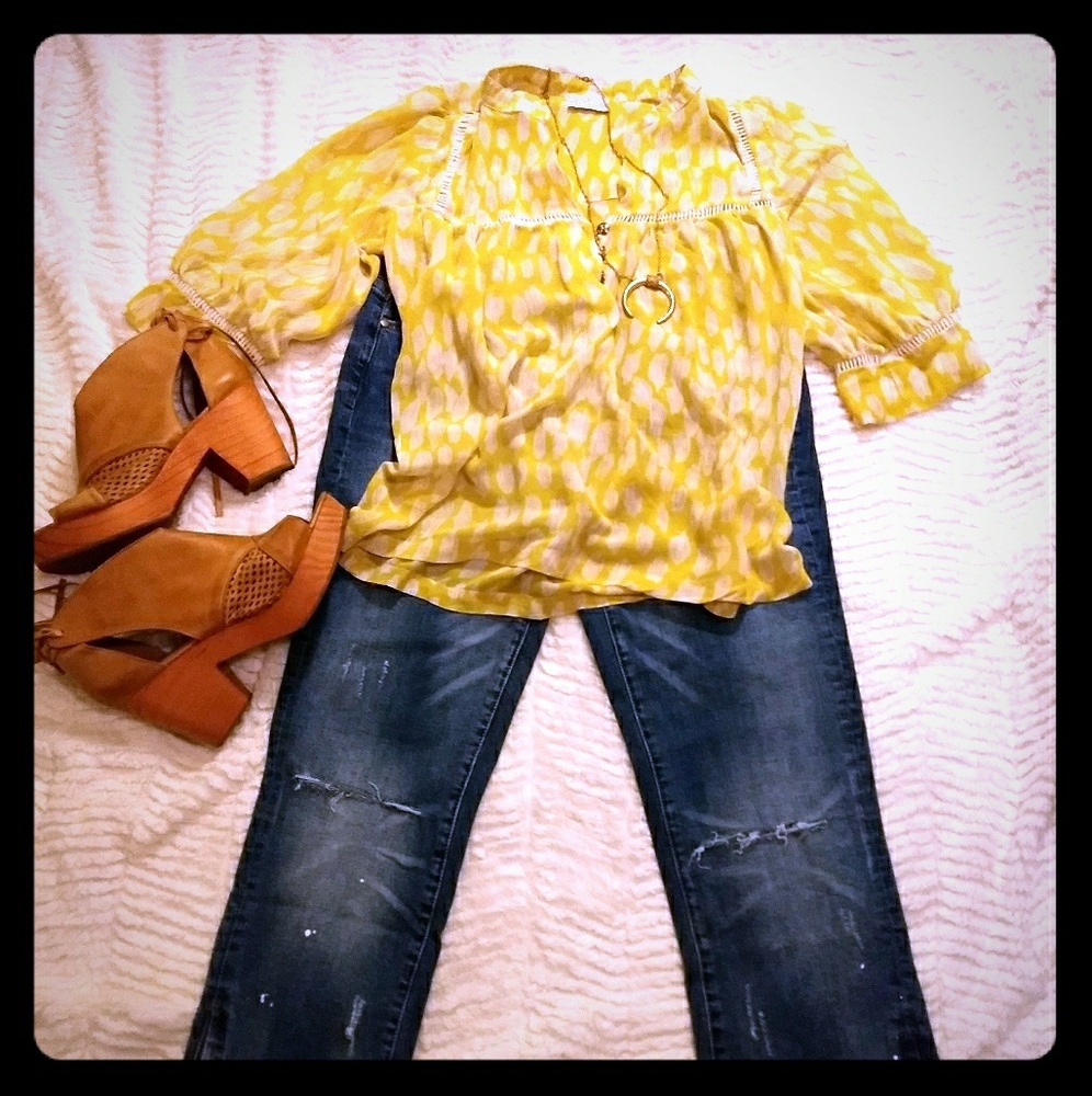 Silk, 3/4 sleeve top. Boho